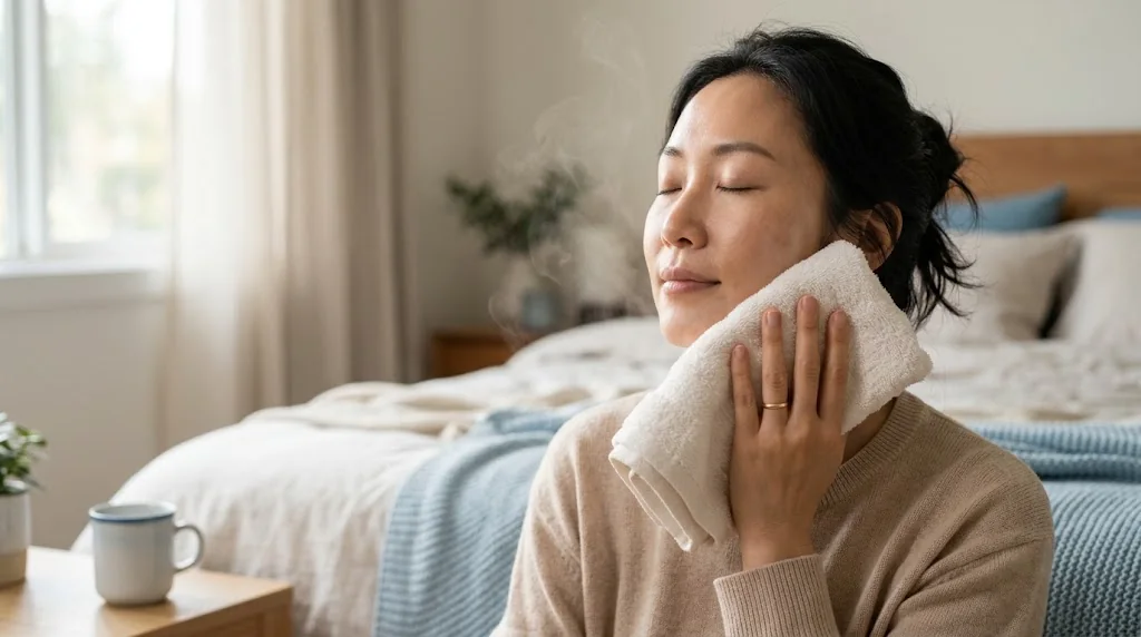 Holding a warm towel against the jaw joint at home